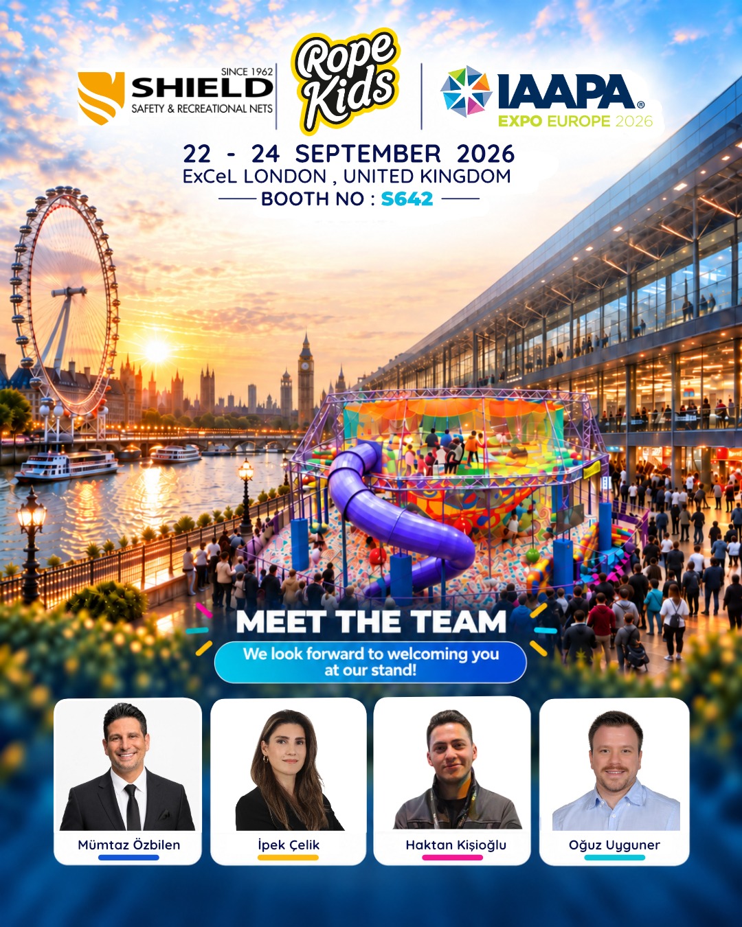 RopeKids ekibi IAAPA Expo Europe 2026 Londra Stand S642 duyuru görseli